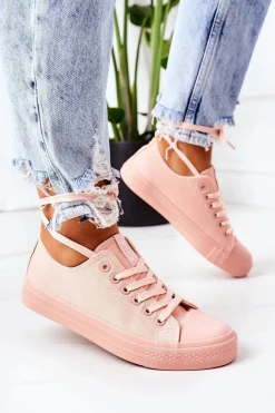 Trampki Damskie Niskie></noscript>Evento Damskie Klasyczne Trampki Różowe Ecoma