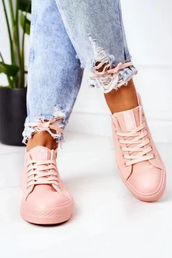 Trampki Damskie Niskie></noscript>Evento Damskie Klasyczne Trampki Różowe Ecoma