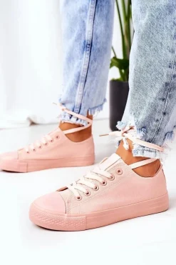 Trampki Damskie Niskie></noscript>Evento Damskie Klasyczne Trampki Różowe Ecoma