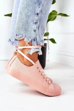 Trampki Damskie Niskie></noscript>Evento Damskie Klasyczne Trampki Różowe Ecoma