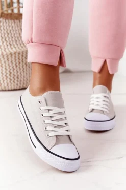 Trampki Damskie Niskie></noscript>Boto Damskie Klasyczne Trampki Szare Omerta Szary