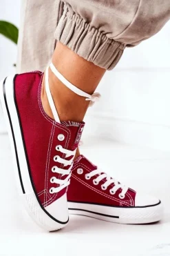 Best Damskie Klasyczne Trampki Bordowe Ecoma Damskie Trampki Damskie Niskie