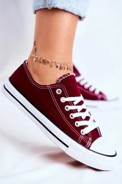 Trampki Damskie Niskie>Boto Damskie Klasyczne Trampki Bordowe Omerta Czerwony