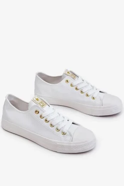 Trampki Damskie Niskie>Evento Damskie Klasyczne Trampki Biało-Złote Ecoma Biały