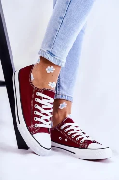 Clearance Damskie Klasyczne Trampki Wiązane Bordowe Be Mine Damskie Trampki Damskie Niskie