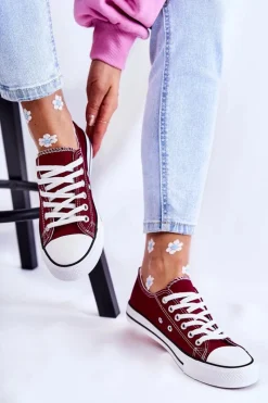 Clearance Damskie Klasyczne Trampki Wiązane Bordowe Be Mine Damskie Trampki Damskie Niskie