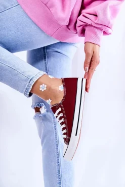 Clearance Damskie Klasyczne Trampki Wiązane Bordowe Be Mine Damskie Trampki Damskie Niskie