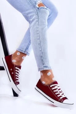 Clearance Damskie Klasyczne Trampki Wiązane Bordowe Be Mine Damskie Trampki Damskie Niskie