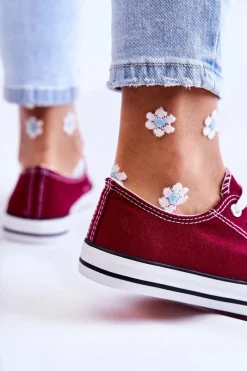 Clearance Damskie Klasyczne Trampki Wiązane Bordowe Be Mine Damskie Trampki Damskie Niskie