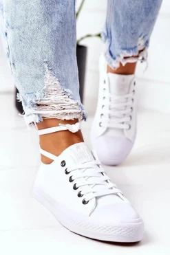 Clearance Evento Damskie Klasyczne Trampki Białe Ze Srebrnymi Oczkami Ecoma