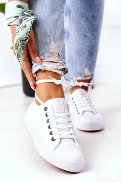 Clearance Evento Damskie Klasyczne Trampki Białe Ze Srebrnymi Oczkami Ecoma