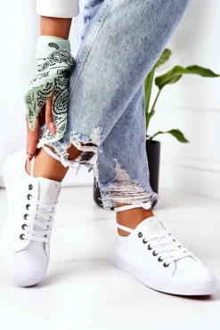 Clearance Evento Damskie Klasyczne Trampki Białe Ze Srebrnymi Oczkami Ecoma