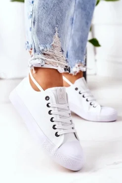 Clearance Evento Damskie Klasyczne Trampki Białe Ze Srebrnymi Oczkami Ecoma