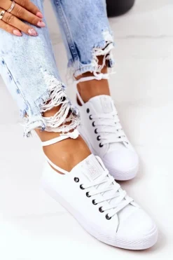 Clearance Evento Damskie Klasyczne Trampki Białe Ze Srebrnymi Oczkami Ecoma