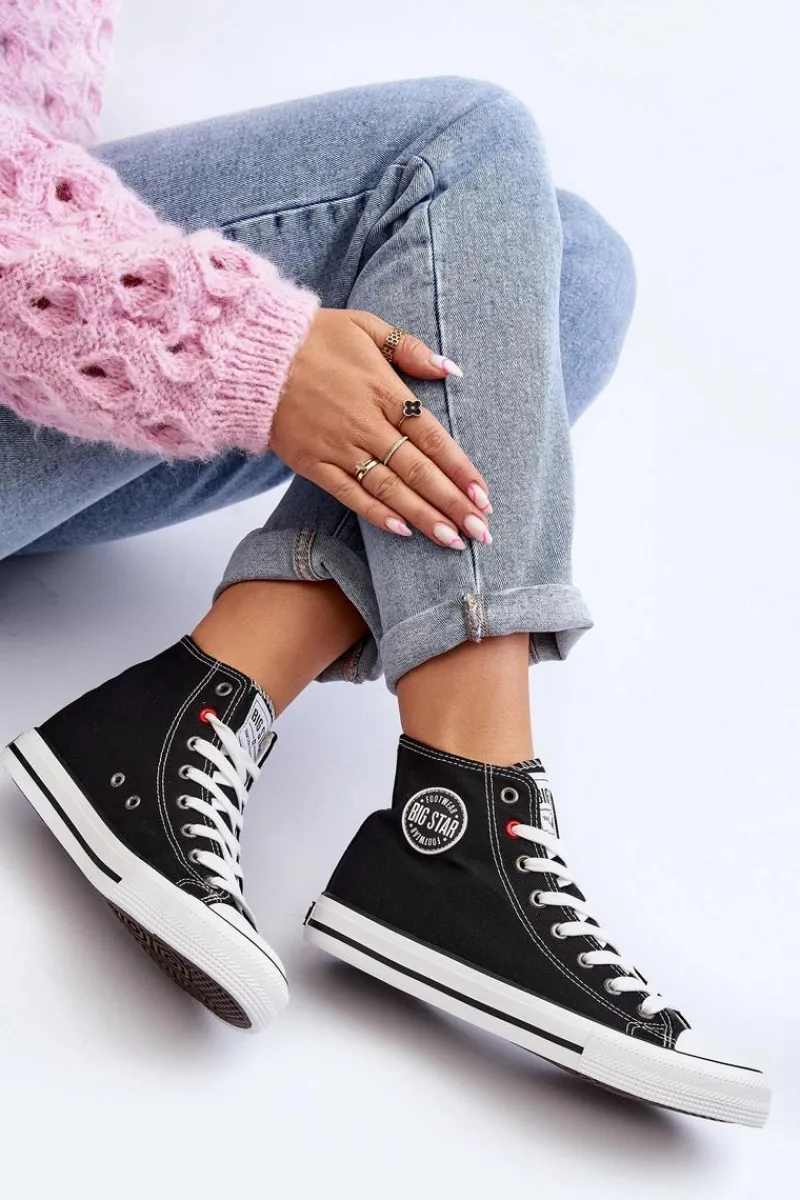 Trampki Damskie Big Star|Trampki Damskie Wysokie>Big Star Shoes Damskie Klasyczne Wysokie Trampki Big Star T274027 Czarne