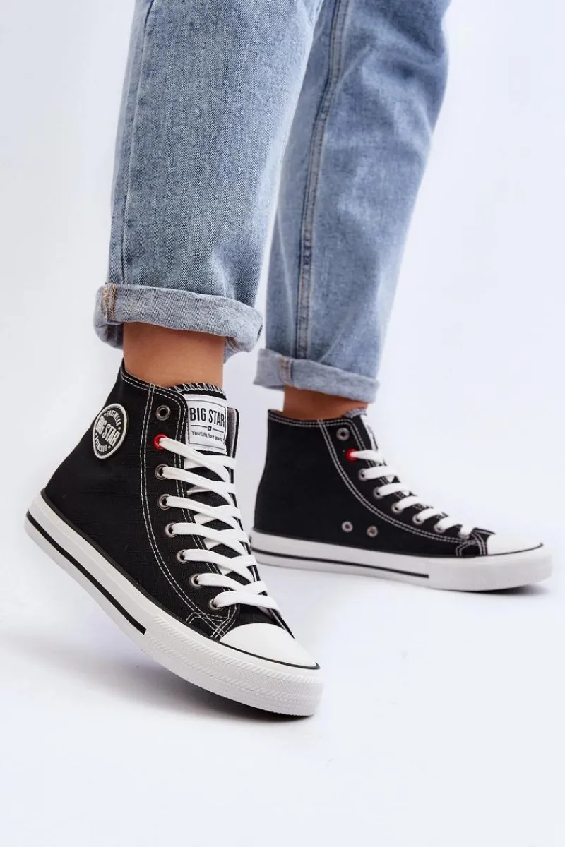 Trampki Damskie Big Star|Trampki Damskie Wysokie>Big Star Shoes Damskie Klasyczne Wysokie Trampki Big Star T274027 Czarne