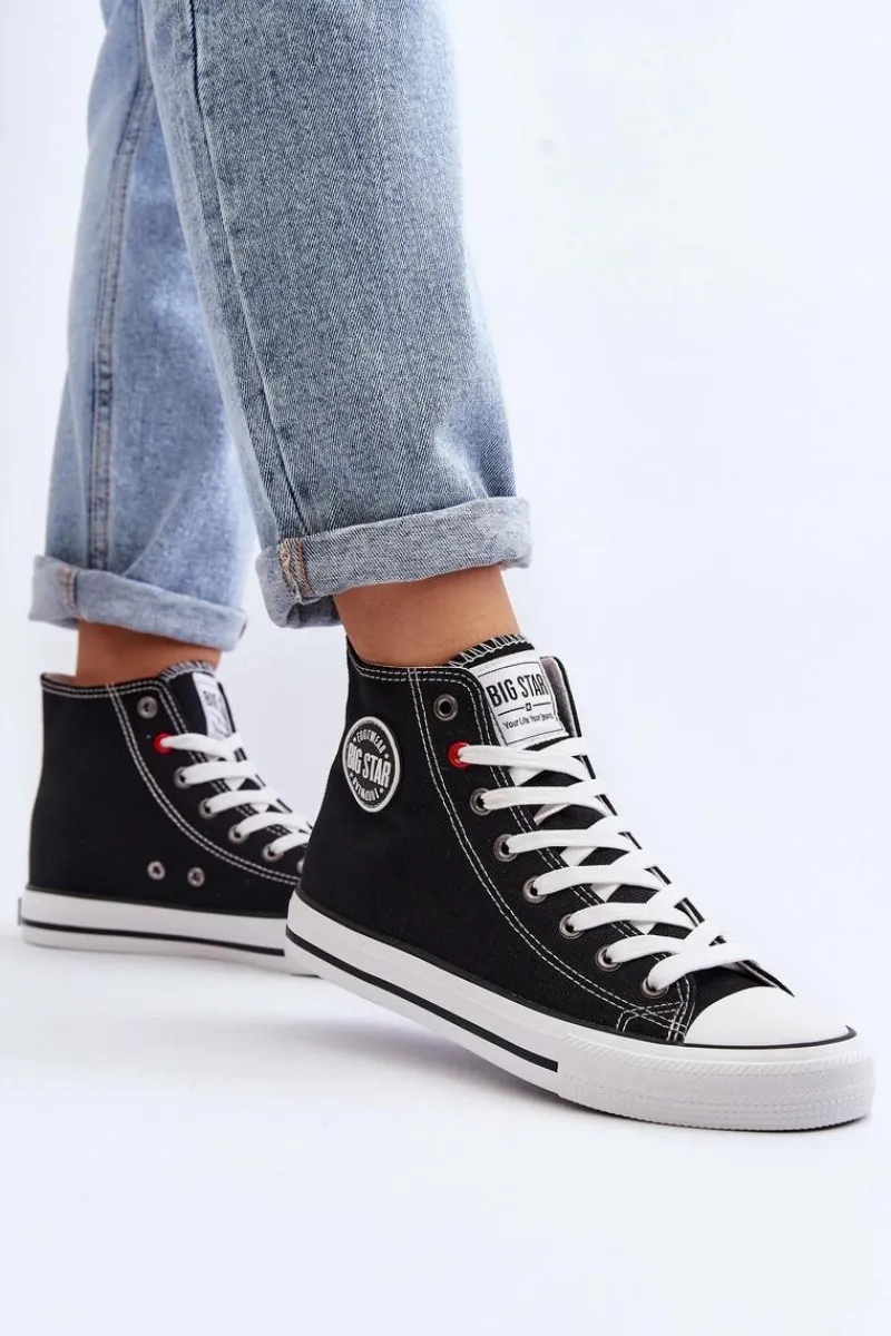 Trampki Damskie Big Star|Trampki Damskie Wysokie>Big Star Shoes Damskie Klasyczne Wysokie Trampki Big Star T274027 Czarne