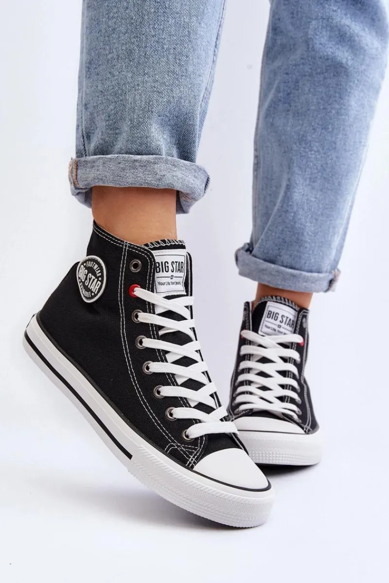 Trampki Damskie Big Star|Trampki Damskie Wysokie>Big Star Shoes Damskie Klasyczne Wysokie Trampki Big Star T274027 Czarne