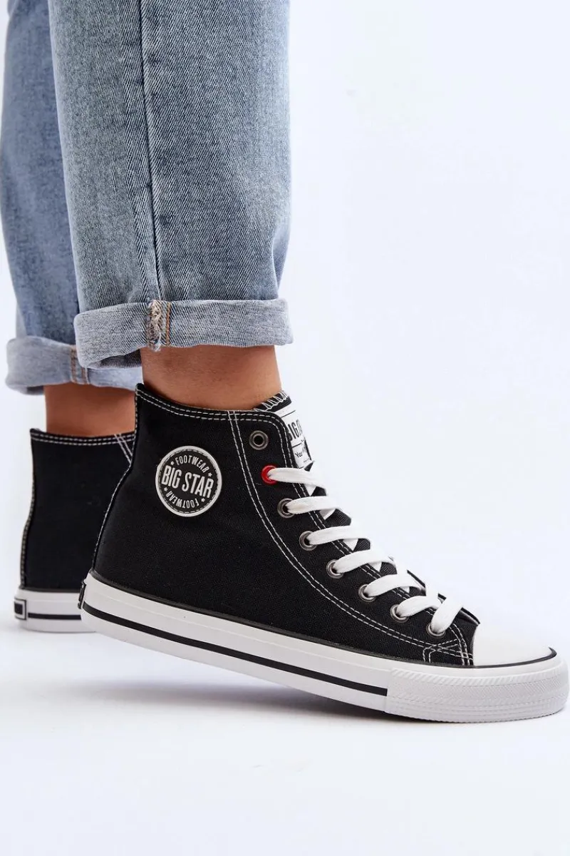 Trampki Damskie Big Star|Trampki Damskie Wysokie>Big Star Shoes Damskie Klasyczne Wysokie Trampki Big Star T274027 Czarne