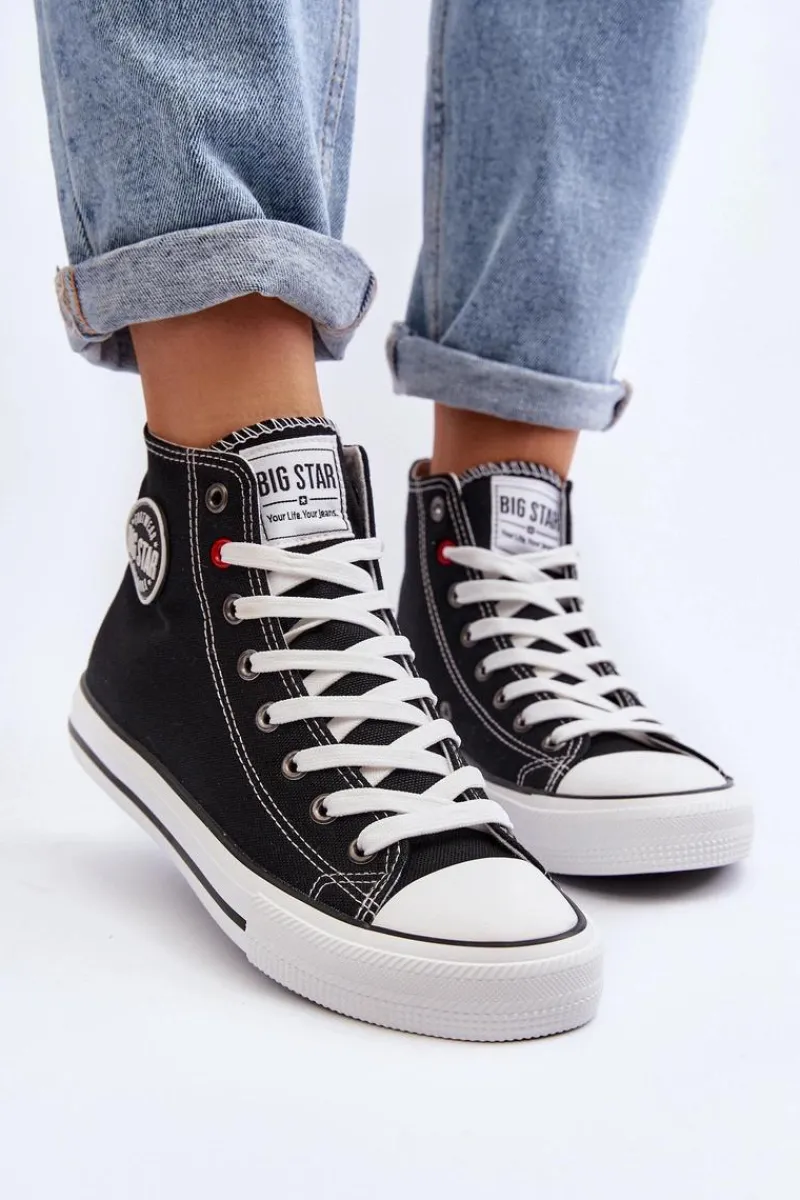Trampki Damskie Big Star|Trampki Damskie Wysokie>Big Star Shoes Damskie Klasyczne Wysokie Trampki Big Star T274027 Czarne