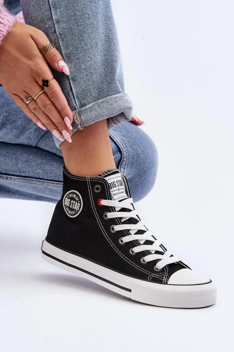 Trampki Damskie Big Star|Trampki Damskie Wysokie>Big Star Shoes Damskie Klasyczne Wysokie Trampki Big Star T274027 Czarne