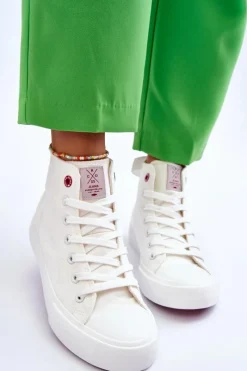 Outlet Cross Jeans Damskie Klasyczne Wysokie Trampki LL2R4086C Białe Biały