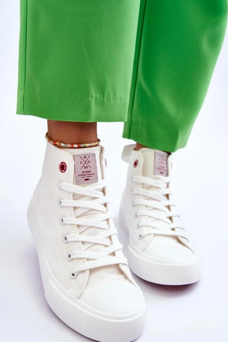 Outlet Cross Jeans Damskie Klasyczne Wysokie Trampki LL2R4086C Białe Biały