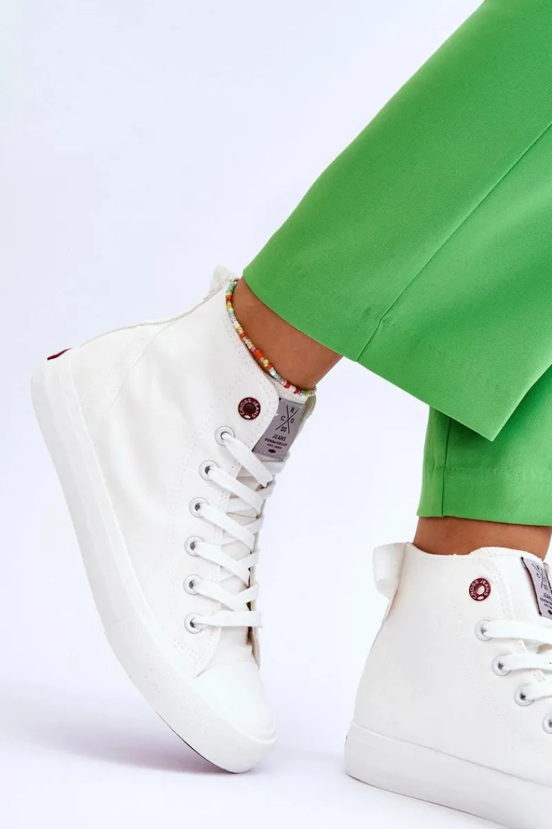 Outlet Cross Jeans Damskie Klasyczne Wysokie Trampki LL2R4086C Białe Biały