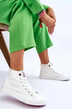 Outlet Cross Jeans Damskie Klasyczne Wysokie Trampki LL2R4086C Białe Biały