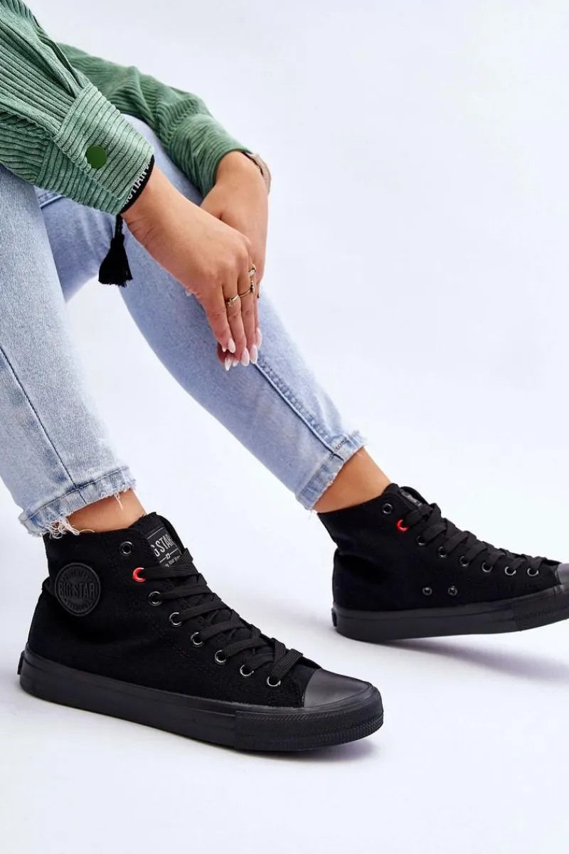 New Damskie Klasyczne Wysokie Trampki Big Star T274033 Czarne Damskie Trampki Damskie Big Star|Trampki Damskie Wysokie