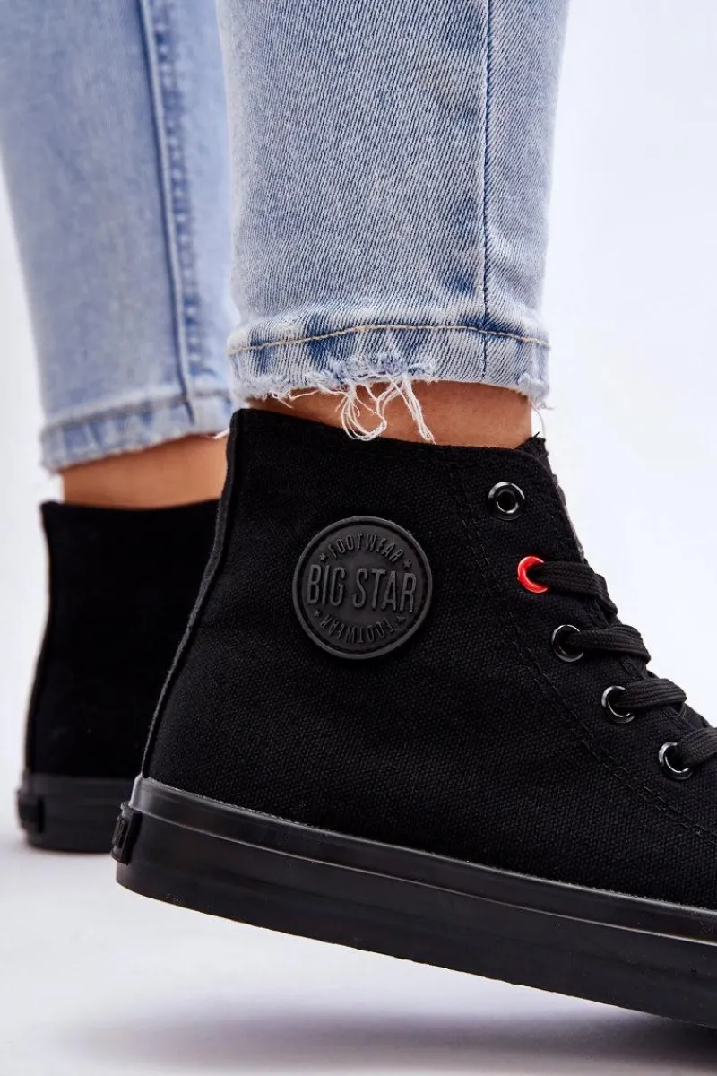 New Damskie Klasyczne Wysokie Trampki Big Star T274033 Czarne Damskie Trampki Damskie Big Star|Trampki Damskie Wysokie
