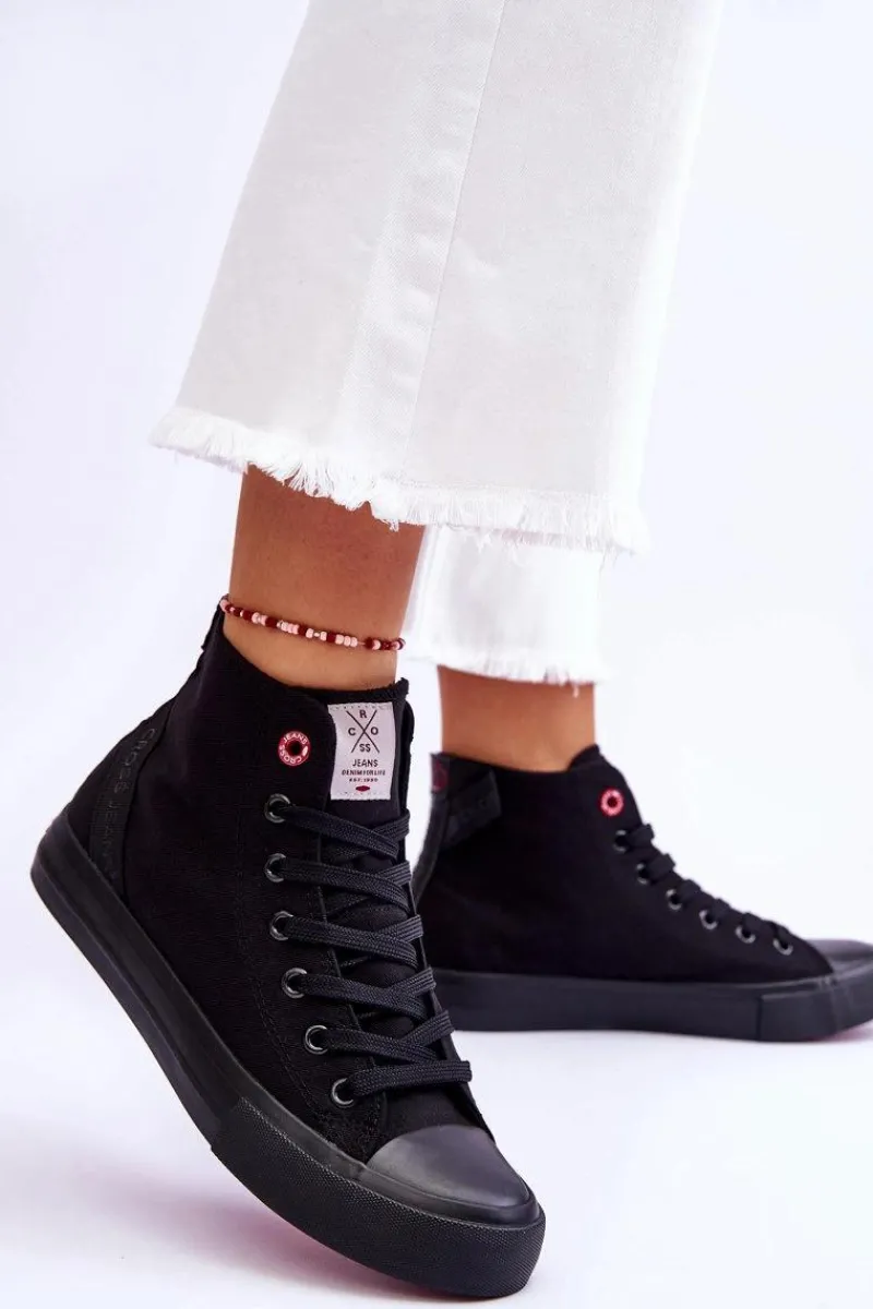 Outlet Damskie Klasyczne Wysokie Trampki LL2R4088C Czarne Damskie Trampki Damskie Cross Jeans|Trampki Damskie Wysokie