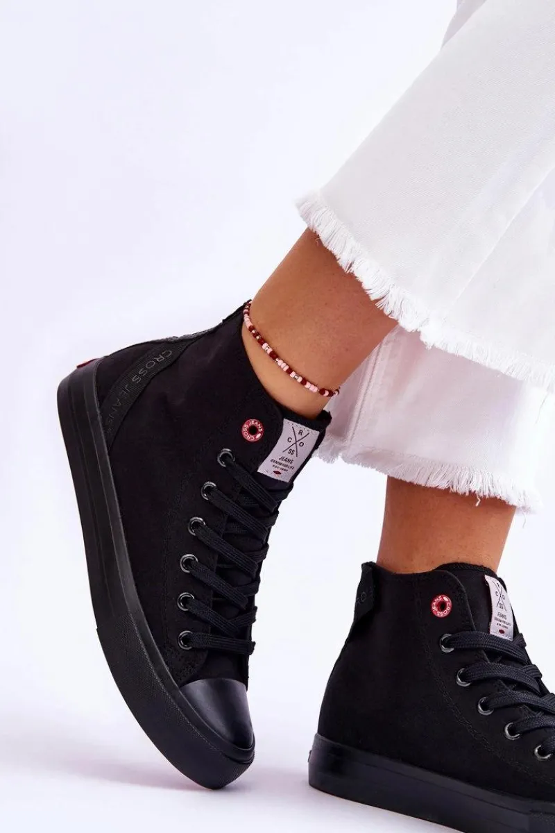 Outlet Damskie Klasyczne Wysokie Trampki LL2R4088C Czarne Damskie Trampki Damskie Cross Jeans|Trampki Damskie Wysokie