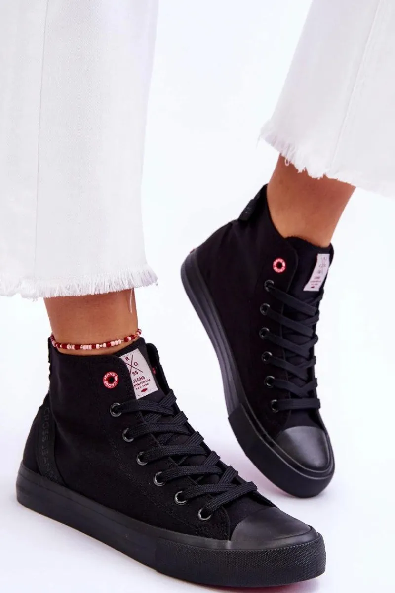 Outlet Damskie Klasyczne Wysokie Trampki LL2R4088C Czarne Damskie Trampki Damskie Cross Jeans|Trampki Damskie Wysokie