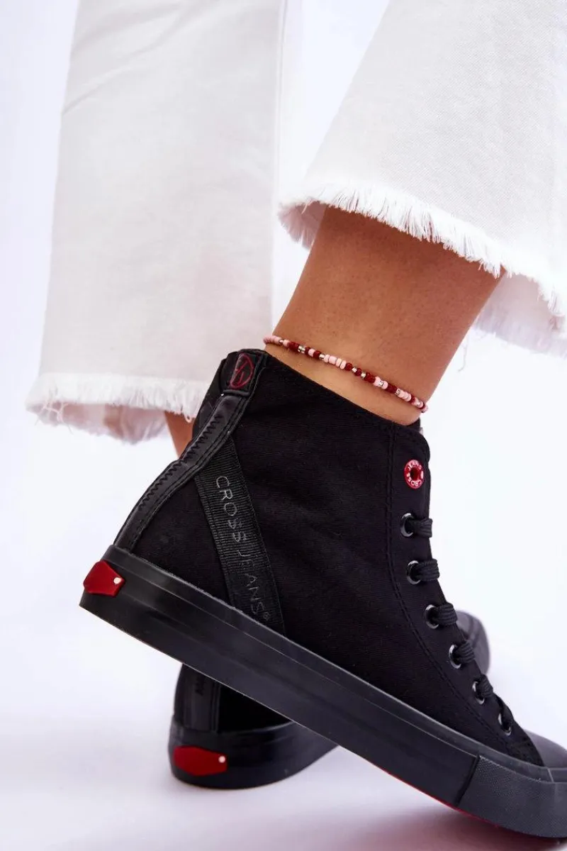 Outlet Damskie Klasyczne Wysokie Trampki LL2R4088C Czarne Damskie Trampki Damskie Cross Jeans|Trampki Damskie Wysokie