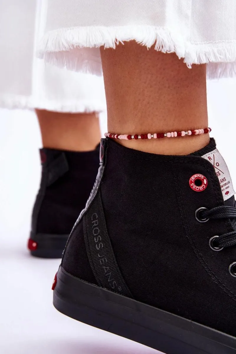 Outlet Damskie Klasyczne Wysokie Trampki LL2R4088C Czarne Damskie Trampki Damskie Cross Jeans|Trampki Damskie Wysokie