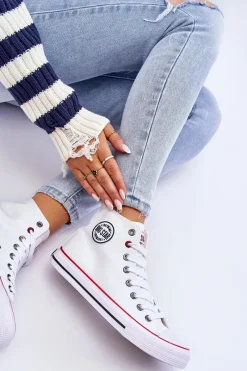 Trampki Damskie Big Star|Trampki Damskie Wysokie>Big Star Shoes Damskie Klasyczne Wysokie Trampki Big Star T274026 Białe Biały