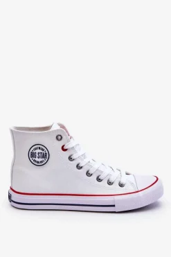 Trampki Damskie Big Star|Trampki Damskie Wysokie>Big Star Shoes Damskie Klasyczne Wysokie Trampki Big Star T274026 Białe Biały