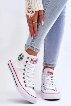 Trampki Damskie Big Star|Trampki Damskie Wysokie></noscript>Big Star Shoes Damskie Klasyczne Wysokie Trampki Big Star T274026 Białe Biały
