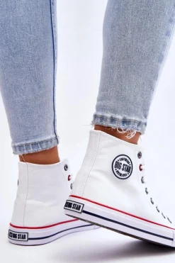 Trampki Damskie Big Star|Trampki Damskie Wysokie></noscript>Big Star Shoes Damskie Klasyczne Wysokie Trampki Big Star T274026 Białe Biały