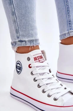 Trampki Damskie Big Star|Trampki Damskie Wysokie></noscript>Big Star Shoes Damskie Klasyczne Wysokie Trampki Big Star T274026 Białe Biały