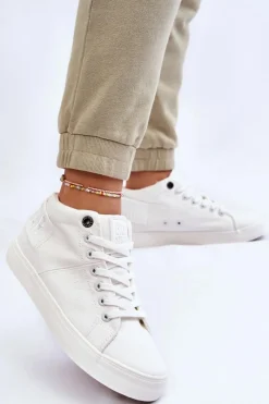 Discount Big Star Shoes Damskie Klasyczne Wysokie Trampki Big Star LL274002 Białe Biały