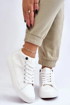 Discount Big Star Shoes Damskie Klasyczne Wysokie Trampki Big Star LL274002 Białe Biały