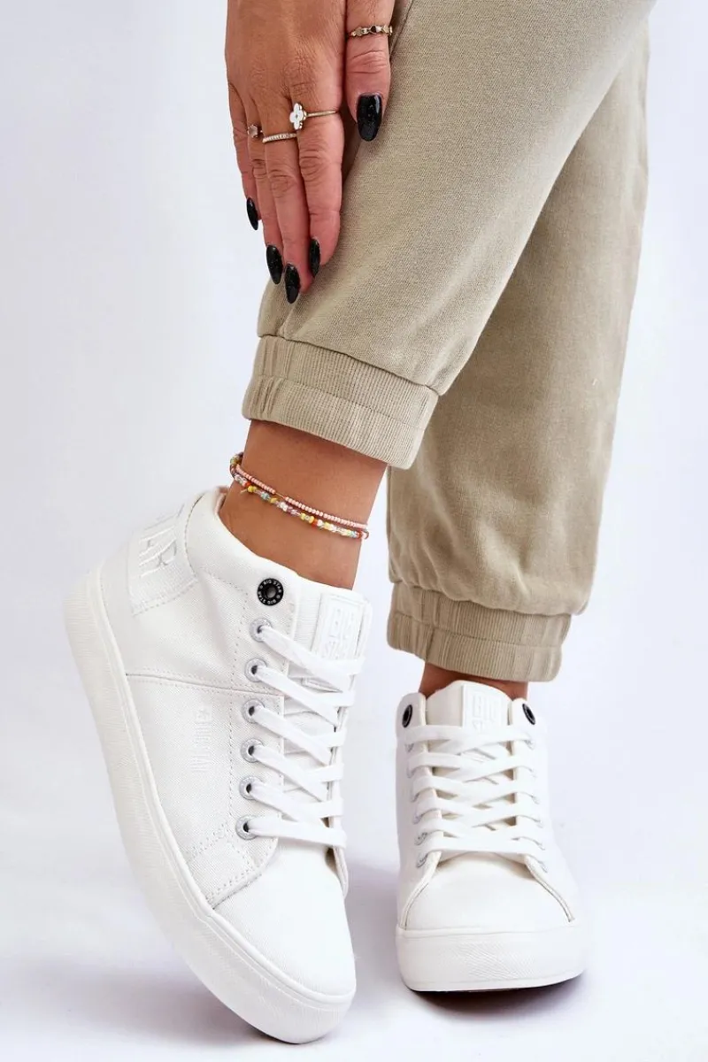 Discount Big Star Shoes Damskie Klasyczne Wysokie Trampki Big Star LL274002 Białe Biały