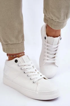 Discount Big Star Shoes Damskie Klasyczne Wysokie Trampki Big Star LL274002 Białe Biały