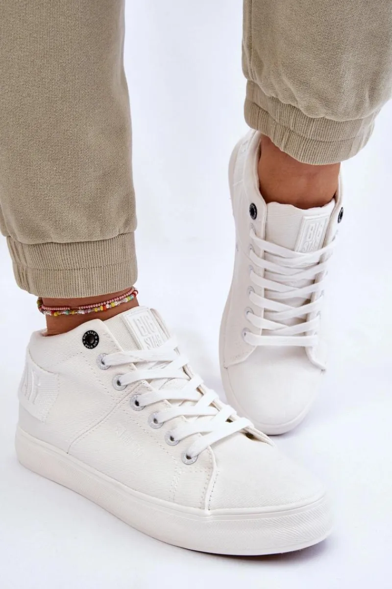 Discount Big Star Shoes Damskie Klasyczne Wysokie Trampki Big Star LL274002 Białe Biały
