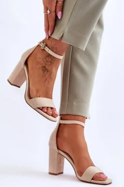 Discount Damskie Klasyczne Zamszowe Sandały Beżowe Passo Damskie Sandały Na Obcasie