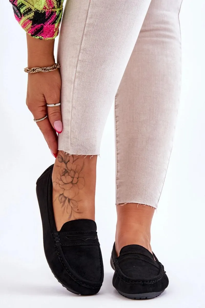 Outlet Boto Damskie Klasyczne Zamszowe Mokasyny Czarne Ivana