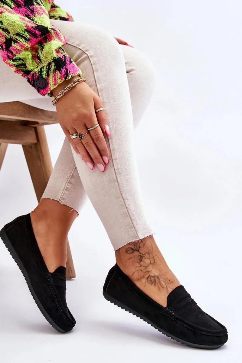 Outlet Boto Damskie Klasyczne Zamszowe Mokasyny Czarne Ivana