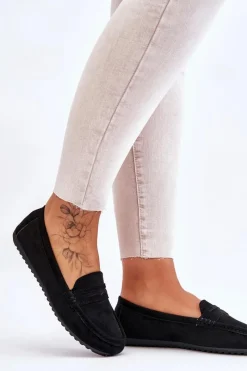 Outlet Boto Damskie Klasyczne Zamszowe Mokasyny Czarne Ivana